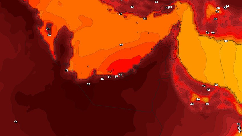 Emirates | Temperatures are approaching the end of the 40-degree Celsius in some inland areas on Tuesday