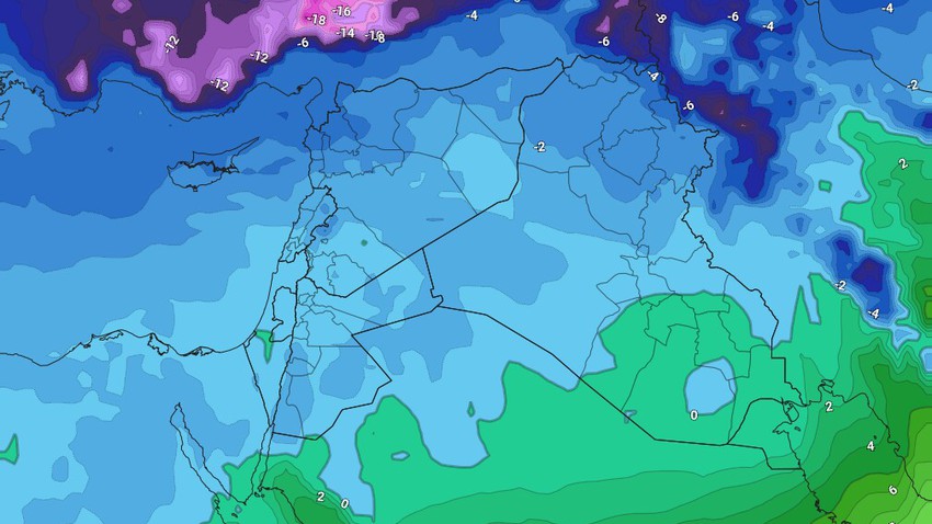 الأردن | تيارات هوائية قطبية رطبة تندفع خلف مركز المنخفض الجوي الخميس والجمعة واستمرار الأمطار وزخات الثلوج