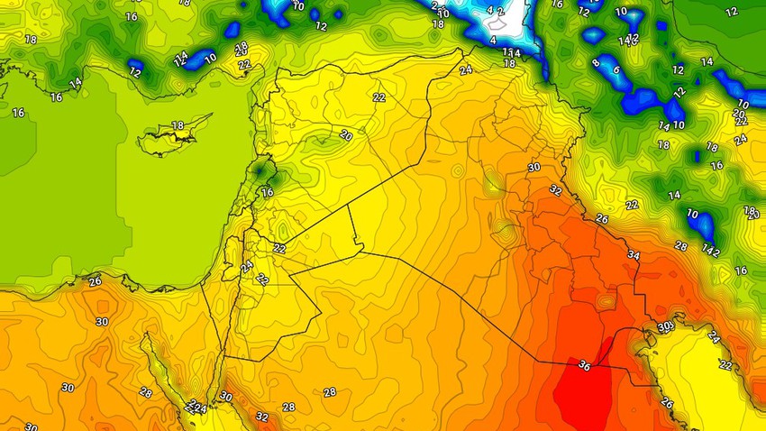 العراق | بدء تأثر الدولة بكتلة هوائية حارة نسبياً وارتفاع واضح على درجات الحرارة الخميس    