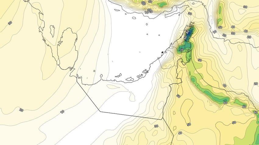 الإمارات - المركز الوطني | ظهور السُحب المنخفضة على بعض المناطق الشمالية والشرقية قد يصاحبها سقوط أمطار خفيفة
