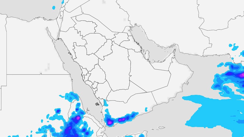 اليمن | ازدياد تدفق التيارات الهوائية المدارية الرطبة وإشتداد في حدة السُحب الرعدية على المرتفعات الجبلية     