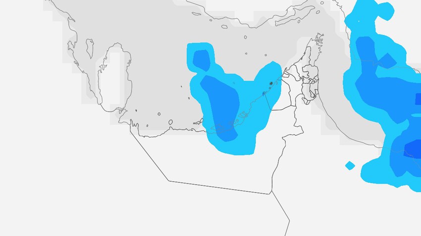 الإمارات - المركز الوطني | فرصة لسقوط زخات خفيفة إلى متوسطة من الأمطار على هذه المناطق يومي الأحد والاثنين
