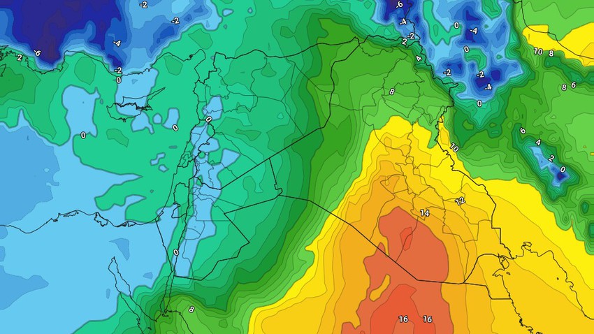العراق | كتلة هوائية دافئة مؤقتة الأربعاء يليها كتلة هوائية باردة تتركز شمال وغرب البلاد تترافق باحوال جوية غير مُستقرة على بعض المناطق   