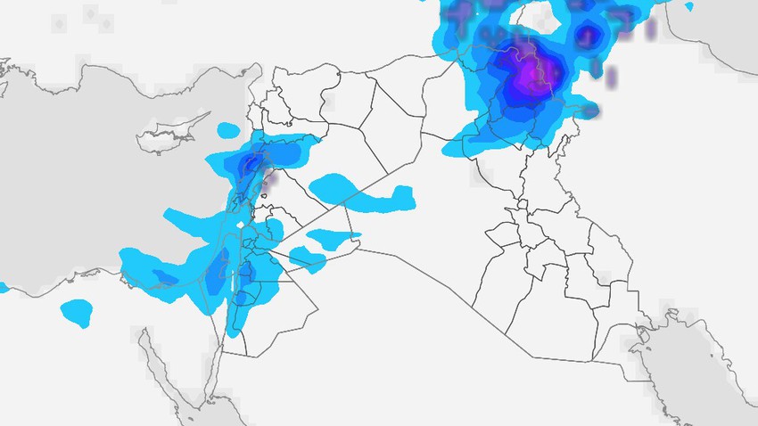 Iraq | An air depression and a cold air mass approaching the country, causing intensified winds, rain and possibly snow over the northern peaks on Wednesday
