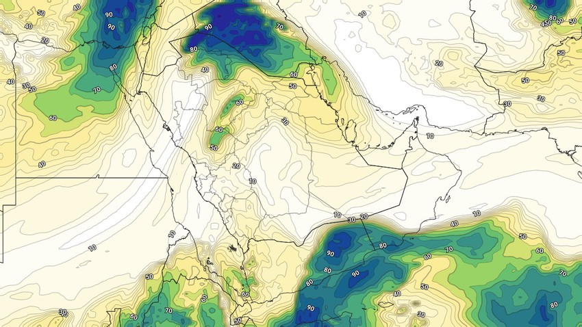 Yemen | Tropical humidity in the middle and high layers of the atmosphere working on the appearance of clouds on Wednesday