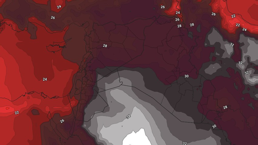 الأردن | كتلة هوائية حارة تتمركز فوق البادية وتعمل على رفع درجات الحرارة في بقية المناطق الأيام القادمة 