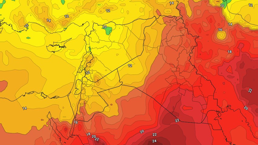Jordan | Humid western air currents that bring temperatures to cold levels at night in large areas on Tuesday and Wednesday