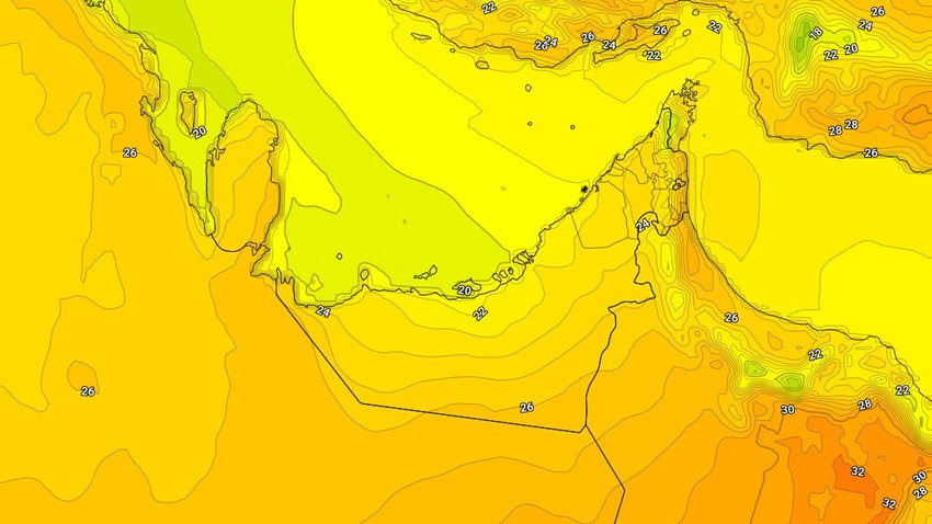 الإمارات - المركز الوطني | انخفاض متوقع على درجات الحرارة مع نشاط في سرعة الرياح الشمالية الغربية
