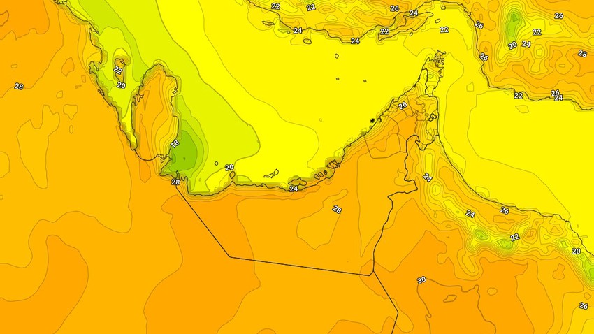 الإمارات - المركز الوطني | تراجع تأثير الرياح الشمالية الغربية وارتفاع متوقع على درجات الحرارة الأيام القادمة 