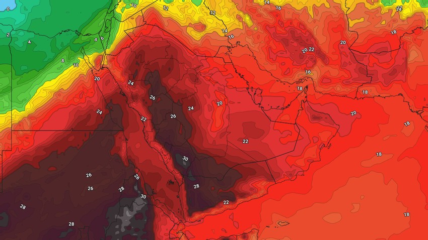 الخليج العربي | ازدياد نشاط الكتل الهوائية الدافئة وعودة فرص الغُبار للارتفاع