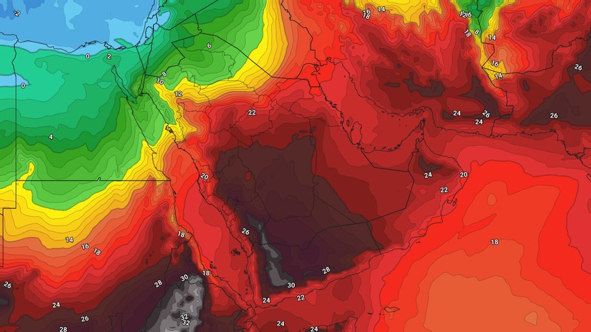 الخليج العربي | كتلة هوائية حارة وارتفاع على درجات الحرارة الأيام القادمة مع فرص للأمطار الرعدية في بعض المناطق