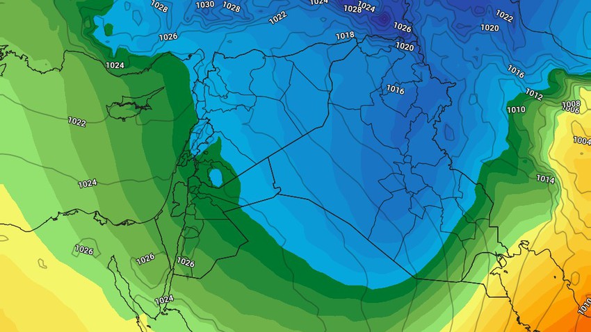 النشرة الأسبوعية للعراق | مُراقبة كتلة هوائية شديدة البرودة مُنتصف الاسبوع لكنها ذات فعالية جوية ضعيفة عموماً 