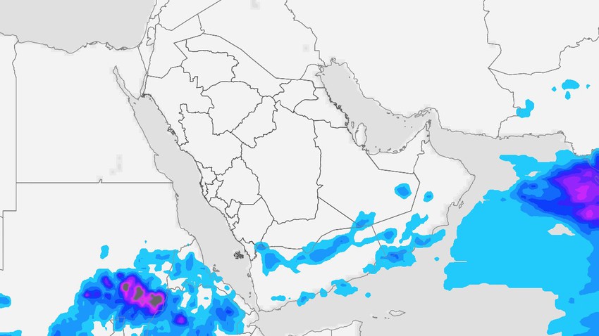 اليمن | امتداد لتيارات هوائية رطبة من الشرق إعتباراً من الخميس واتساع رقعة الأمطار الرعدية 