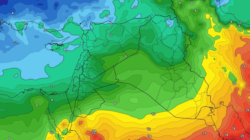 Iraq - Weekend | A noticeable drop in temperatures on Friday, with continued surface wind activity
