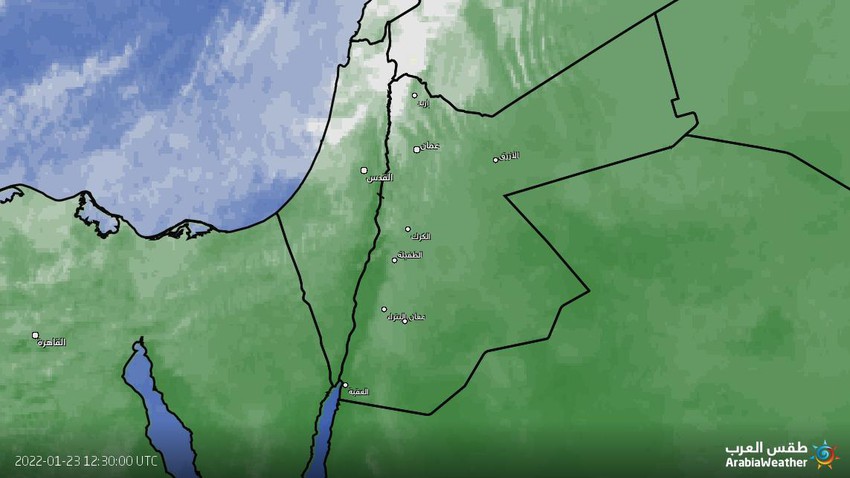 تحديث 15:00 | بدء عبور الجبهة الهوائية الباردة المرافقة للمنخفض الجوي شمال الأردن 