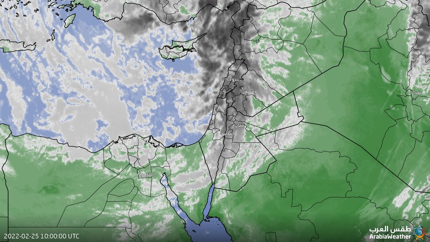 الأردن - تحديث الساعة 1:30 ظهراً | استمرار تدفق كميات من السُحب إلى شمال ووسط المملكة مُرفقة بالامطار وزخات البَرَد 