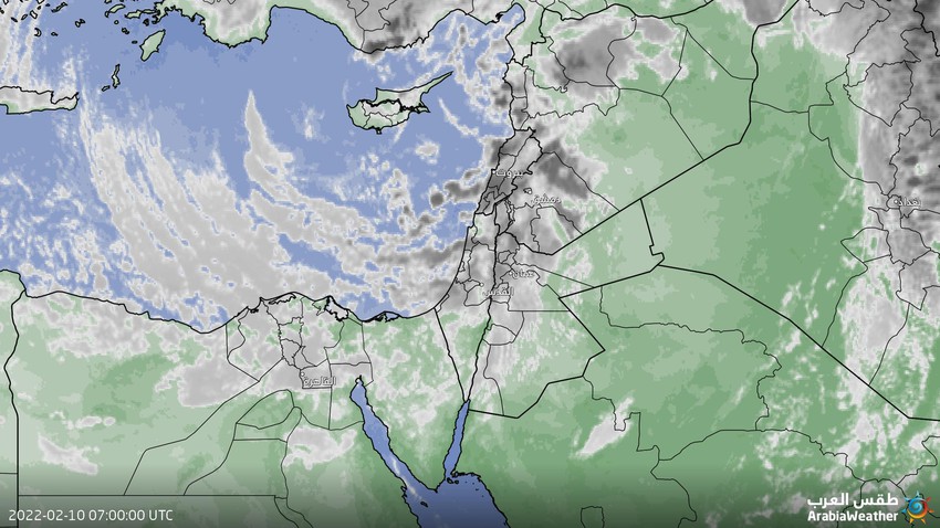 الأردن - تحديث الساعة 9:30 صباحاً | استمرار تحرك كميات من السُحب إلى شمال ووسط المملكة مرفقة بالأمطار وزخات البَرَد