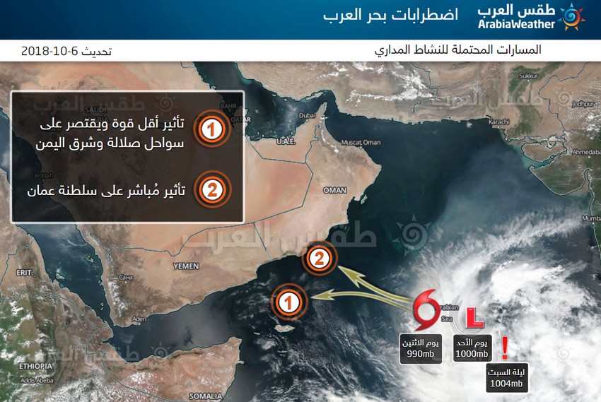 حالة مدارية في بحر العرب قد تتحول الى اعصار ت هدد بعض الدول