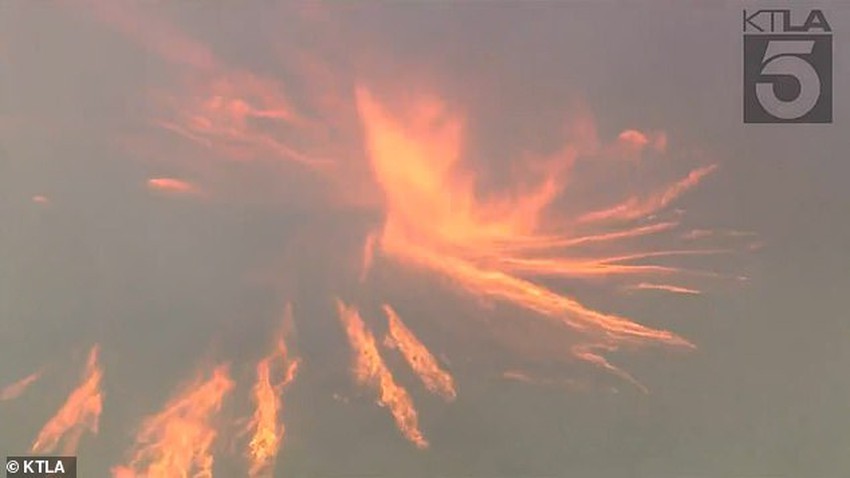 A horrific scene of a fiery tornado hitting north Los Angeles, USA.. Video