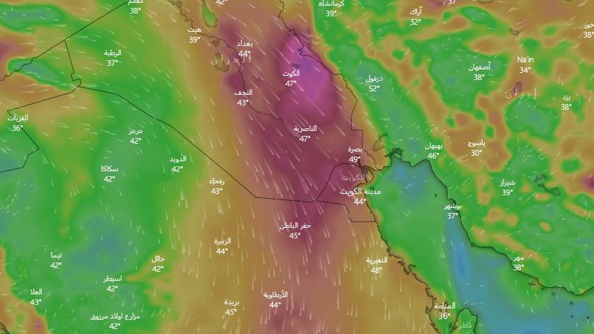 Kuwait: Very hot and dry weather, with northwesterly winds active, causing dust in some areas during the coming days