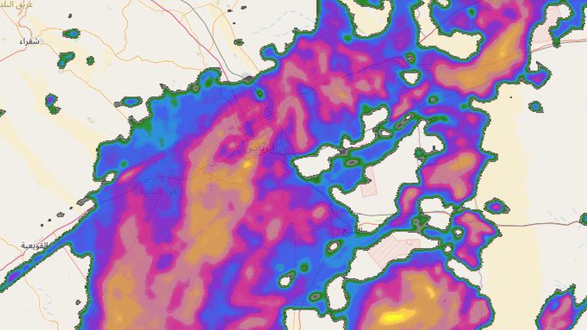 الرياض - تحديث 1:10 صباحاً : استمرار تدفق السُحب نحو العاصمة مُترافقة بهطولات مطرية ديمية
