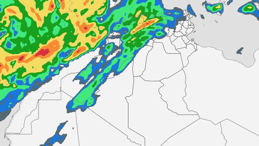 المغرب العربي | المناطق المعنيّة بالأمطار الرعدية يوم الثلاثاء 29-03-2022