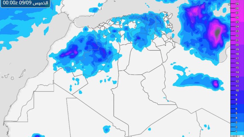 الجزائر | اشتداد غزارة ورقعة الأمطار الرعدية في العديد من المناطق الأربعاء وتنبيه من السيول