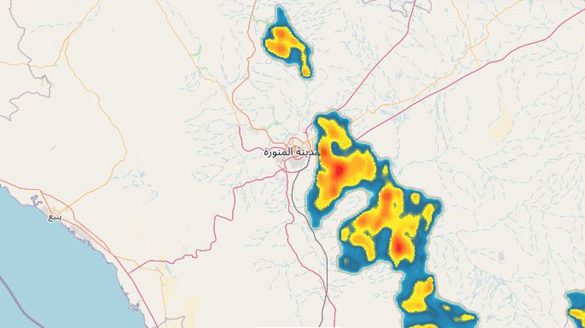 تحديث 2:30م : أمطار رعدية مُتوقعة على المدينة المنورة بعد قليل مُترافقة بِحُدوث العواصف الرعدية