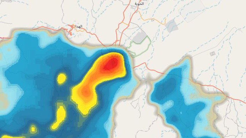 Update 3:40 pm: Cumulative rainy clouds activity in the Taif sky now