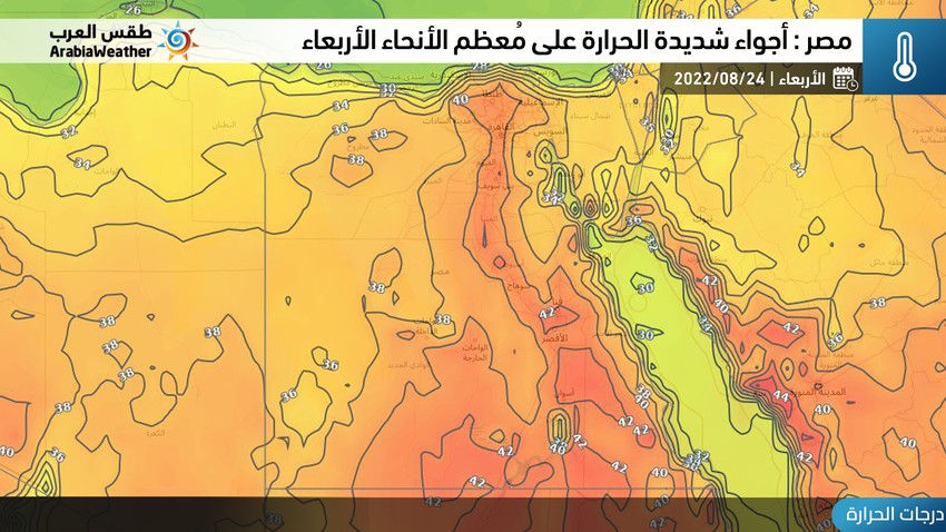 مصر : أجواء شديدة الحرارة على كافة الأنحاء و الحرارة تُلامس 40 مئوي في العديد من المناطق يوم الأربعاء
