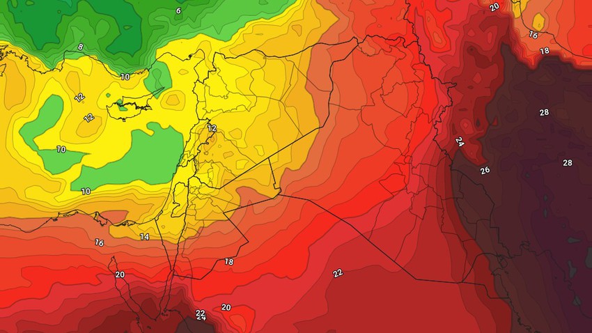 العراق : مؤشرات على كُتلة هوائية أقل حرارة تؤثر على البلاد و تترافق بإنخفاض ملموس على الحرارة نهاية الأسبوع الحالي