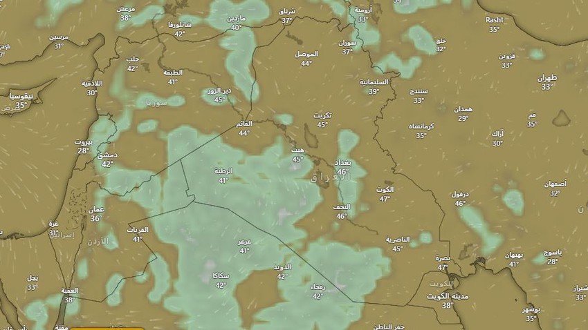 العراق: طقس شديد الحرارة مع ظهور مُتفرق للسُحب المتوسطة في بعض المناطق يوم الأربعاء
