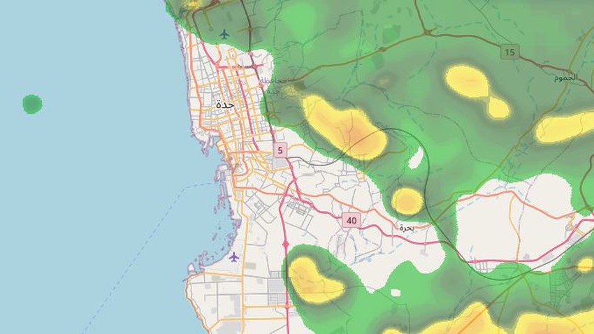 Update 10:10 at night: Scattered showers are expected in the city of Jeddah shortly