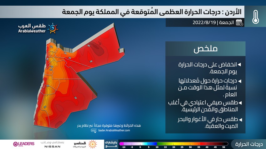 الأردن | الحرارة تتجه للإنخفاض قليلاً و أجواء صيفية اعتيادية في أغلب مناطق المملكة عُطلة نهاية الأسبوع