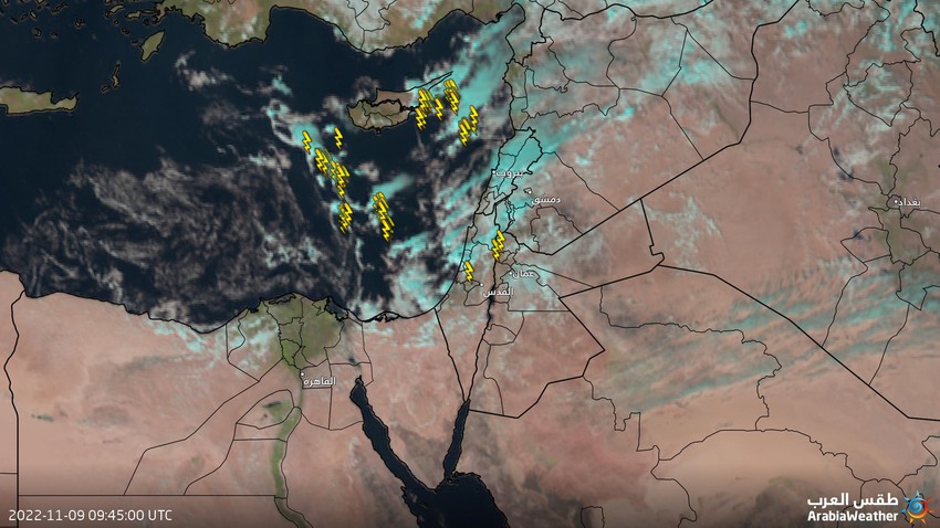 الأردن - تحديث 1:00 ظهراً : استمرار هُطول الأمطار بين الحين و الآخر في أجزاء من شمال و وسط المملكة خلال الساعات القادمة