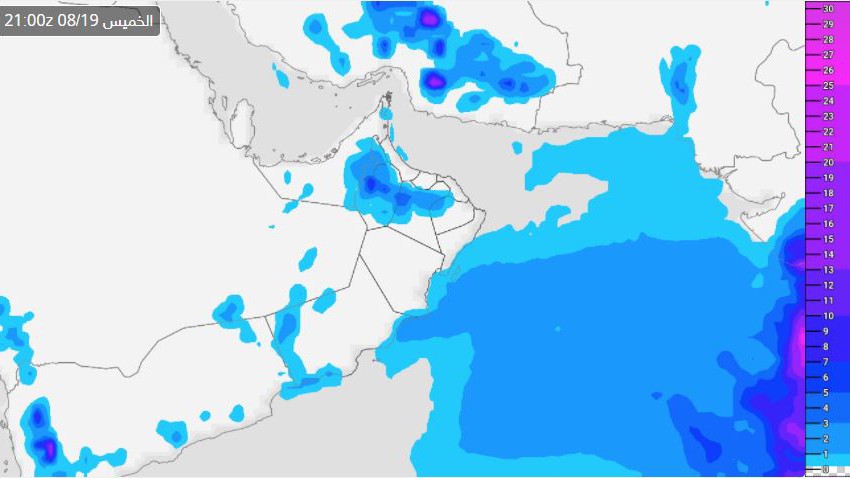 سلطنة عُمان | تركز فرص الأمطار الرعدية على الحجرين الغربي والأوسط يوم الخميس