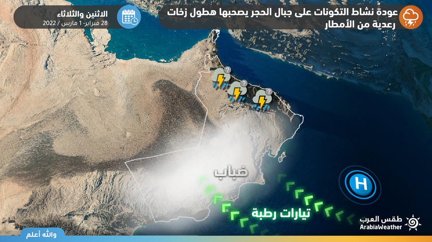 سلطنة عُمان : أجواء ضبابية فجراً وصباحاً على بعض المناطق .. مع توقعات بنشاط التكوينات على جبال الحجر مُنتصف الأسبوع الحالي 