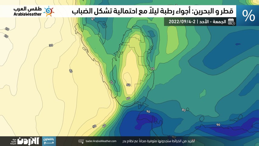 قطر و البحرين: ارتفاع في نسب الرطوبة في الأجواء و احتمالية تشكل الضباب صباحاً في بعض المناطق خلال عُطلة نهاية الأسبوع