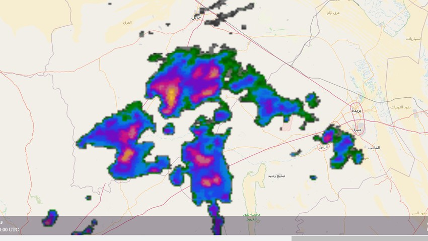 Mise à jour 17h50 : Nuages orageux se déplaçant vers l&#39;est dans les régions de Hail et Al-Qassim, et possible pluie dans les heures à venir
