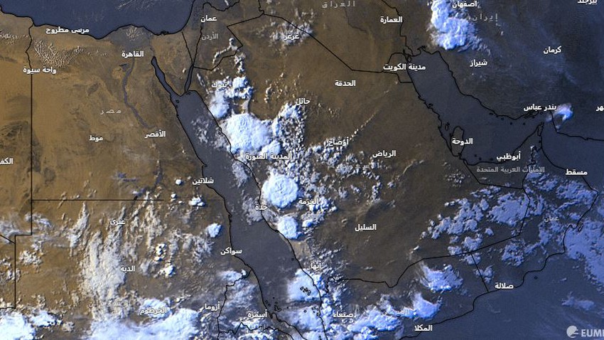 تحديث 6:20م : أجزاء واسعة من القطاع الغربي من المملكة تحت الغيوم الرعدية الممطرة
