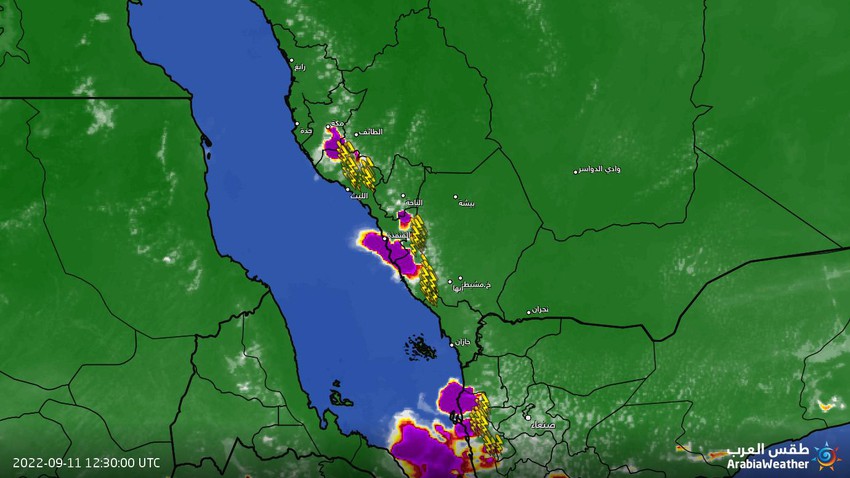 تحديث 4:00م : نشاط للسحب الركامية على أجزاء عِدّة من جنوب غرب المملكة مُترافقة بأمطار مُتفاوتة الغزارة