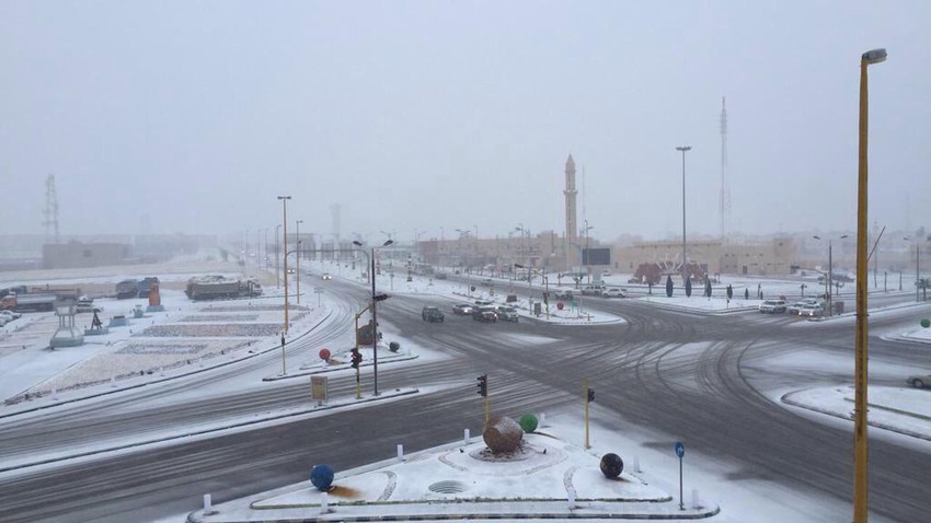 Saudi Arabia | Possible showers of snow on Monday/Tuesday night and Tuesday morning on some heights of Al Jalamid and Turaif