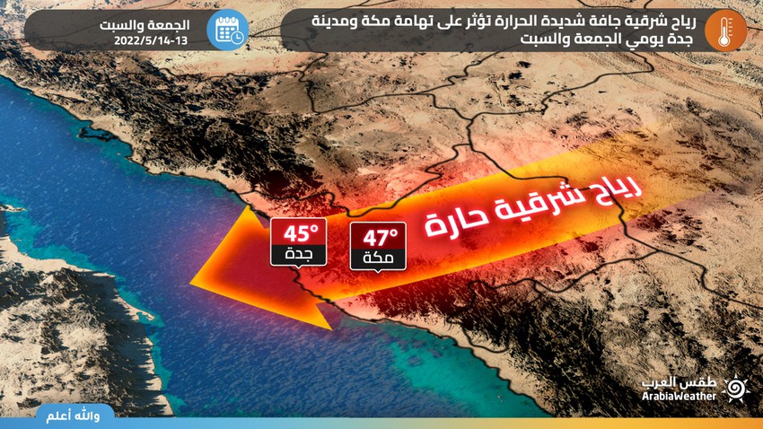 السعودية | تنبيه مبكر من رياح شرقية شديدة الحرارة تؤثر على مكة المكرمة وجدة نهاية الأسبوع