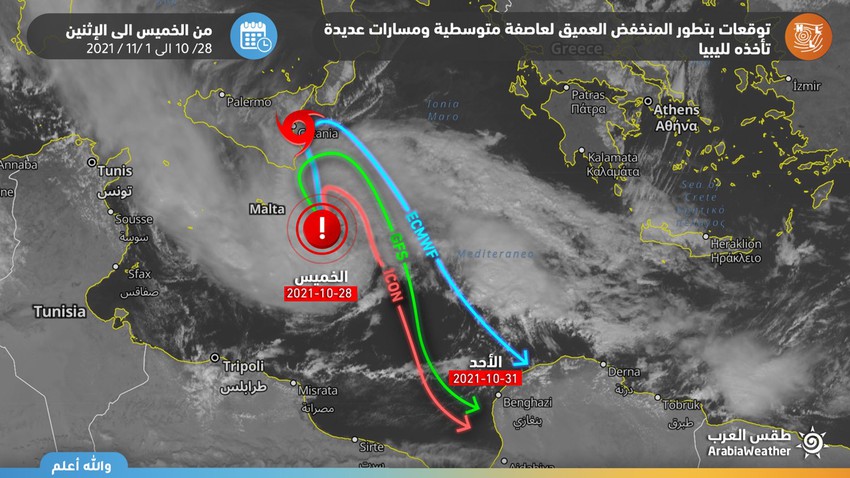 Observation of a remarkable rotation of clouds in the middle of the Mediterranean Sea and expectations of the development of the situation for a Mediterranean storm in the coming hours
