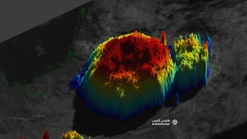 Couvert un tiers de la superficie d&#39;Oman .. l&#39;énorme tempête qui a traversé un certain nombre de wilayats du Sultanat avec l&#39;imagerie 3D