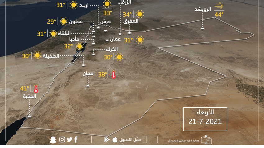 الأردن: المزيد من الانخفاض على درجات الحرارة يوم الأربعاء 21-7-2021