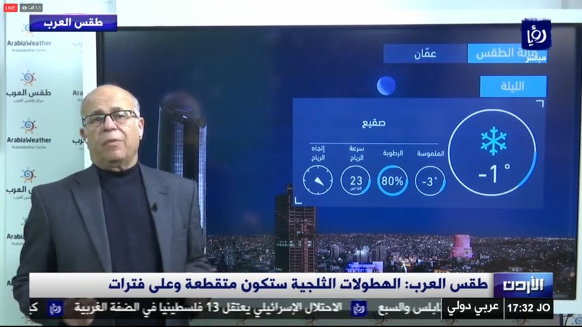 د. جمال الموسى عبر قناة رؤيا للحديث عن آخر الأحوال الجوية المتوقعة في الأردن