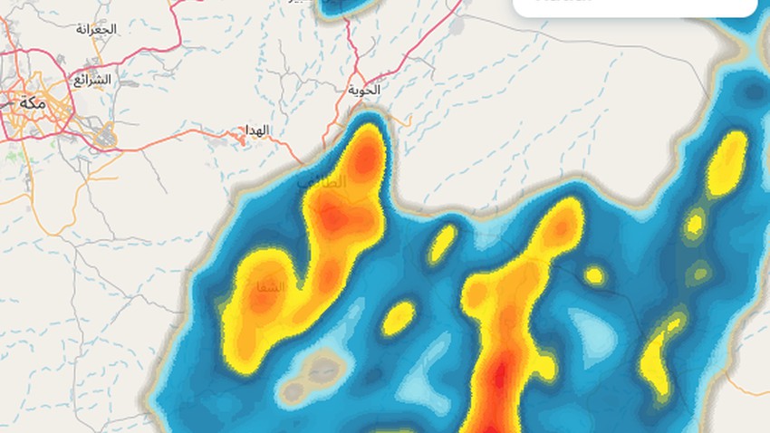 الطائف - 4:25م | سحب رعدية تتقدم من الشرق وغزارة وشمولية أكبر للأمطار بعد قليل