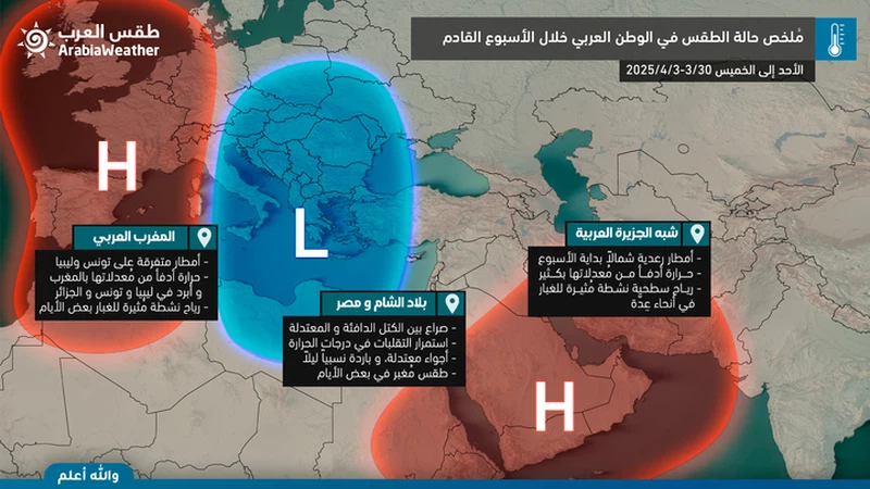 تقلبات جوية وحرارية مقبلة على الوطن العربي مع فرص للأمطار في عدة دول بالتزامن مع عيد الفطر | عرب تايم تقلبات جوية وحرارية مقبلة على الوطن العربي مع فرص للأمطار في عدة دول بالتزامن مع عيد الفطر | عرب تايم