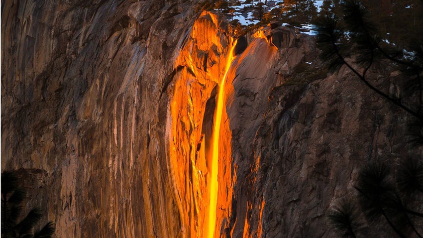 The California fire waterfall returns this year. What is the secret that makes the waterfall appear to be on fire?